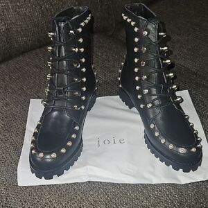 Joie Black Leather Studded Combat Boots